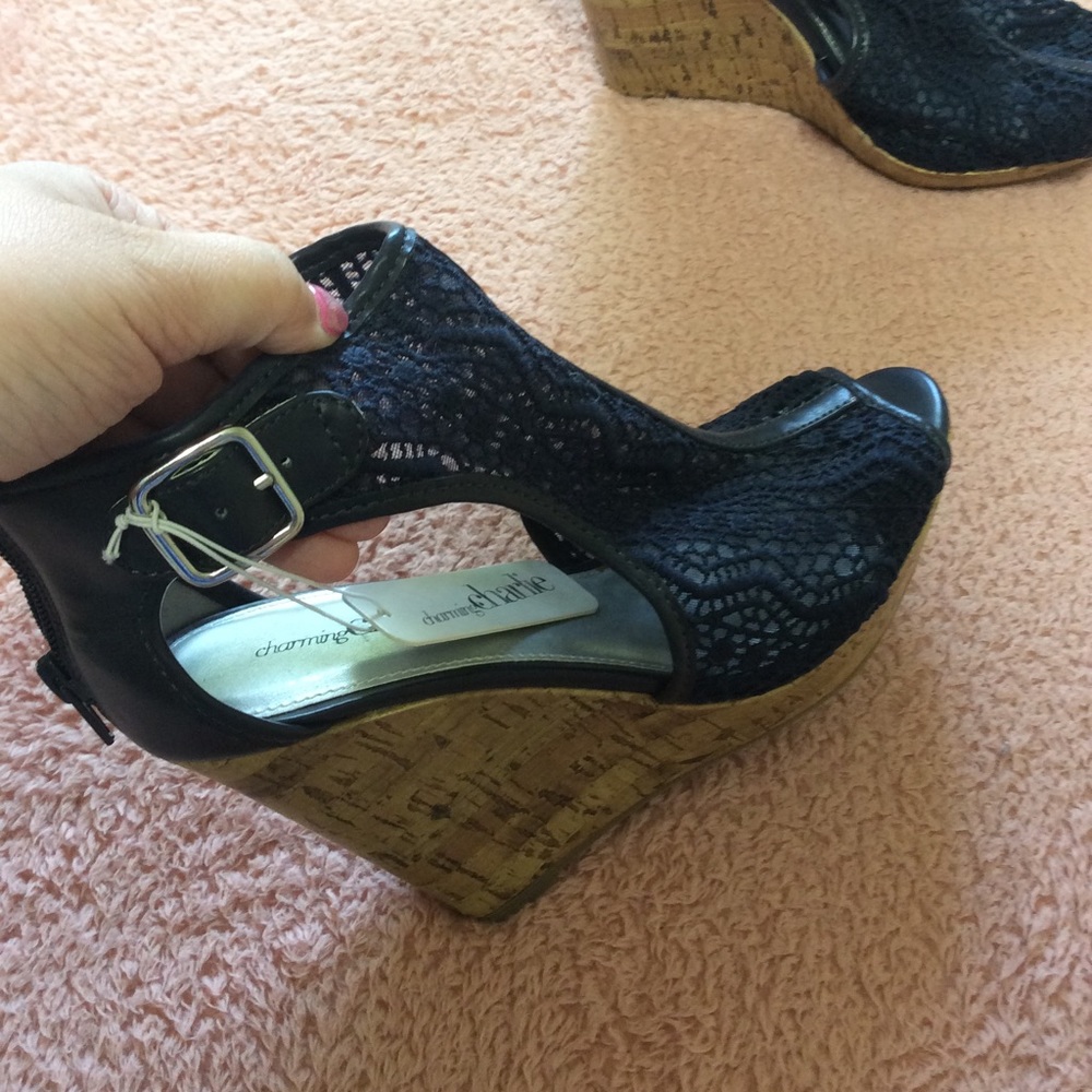 Size 7 — Charming Charlie Navy lace wedges